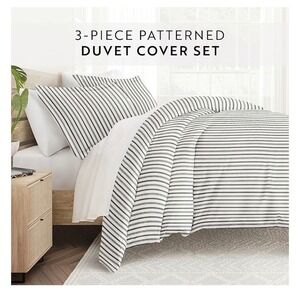 Home Collection 3 Piece Striped Duvet Set King Cal King Size Soft Hypoallergenic